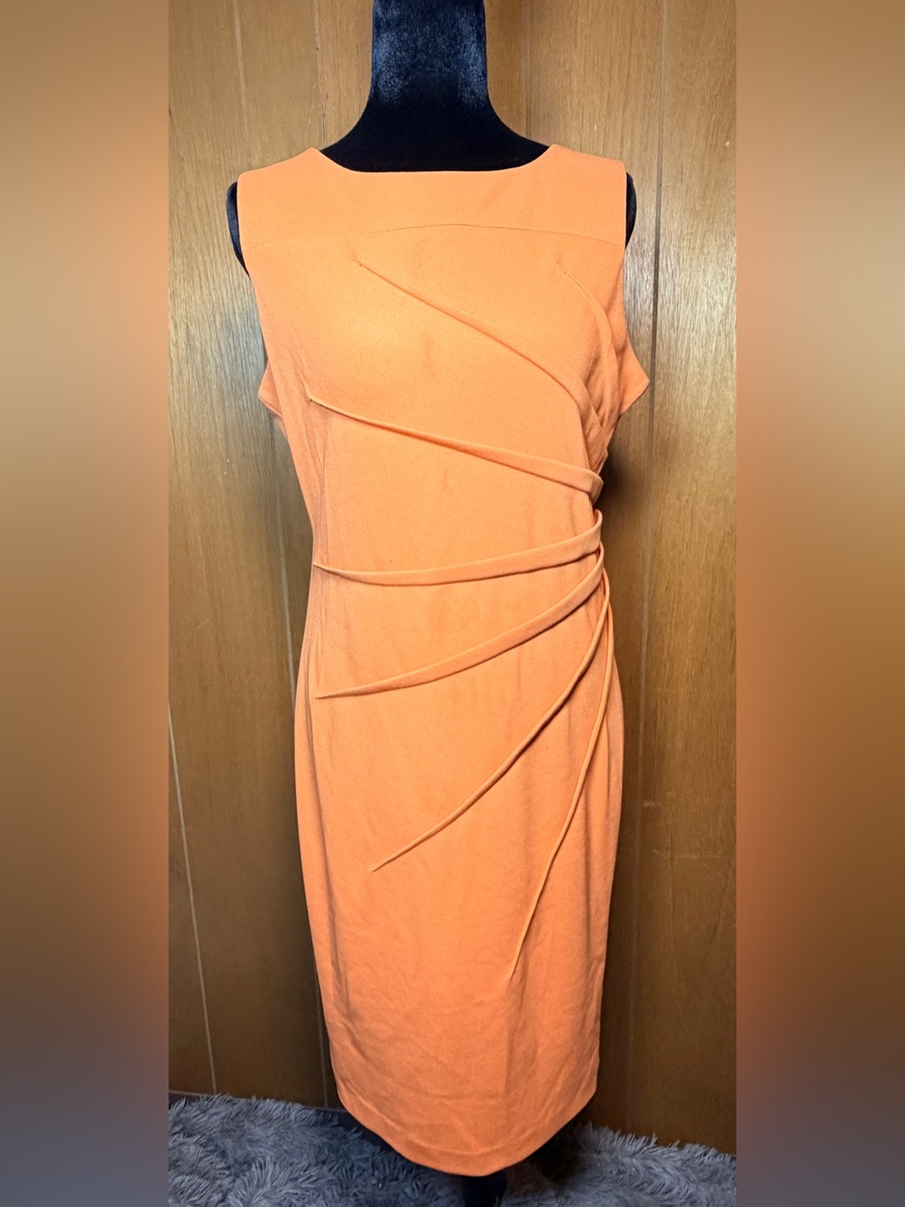 Calvin Klein Peach Orange Ruched Sheath Dress Size 8